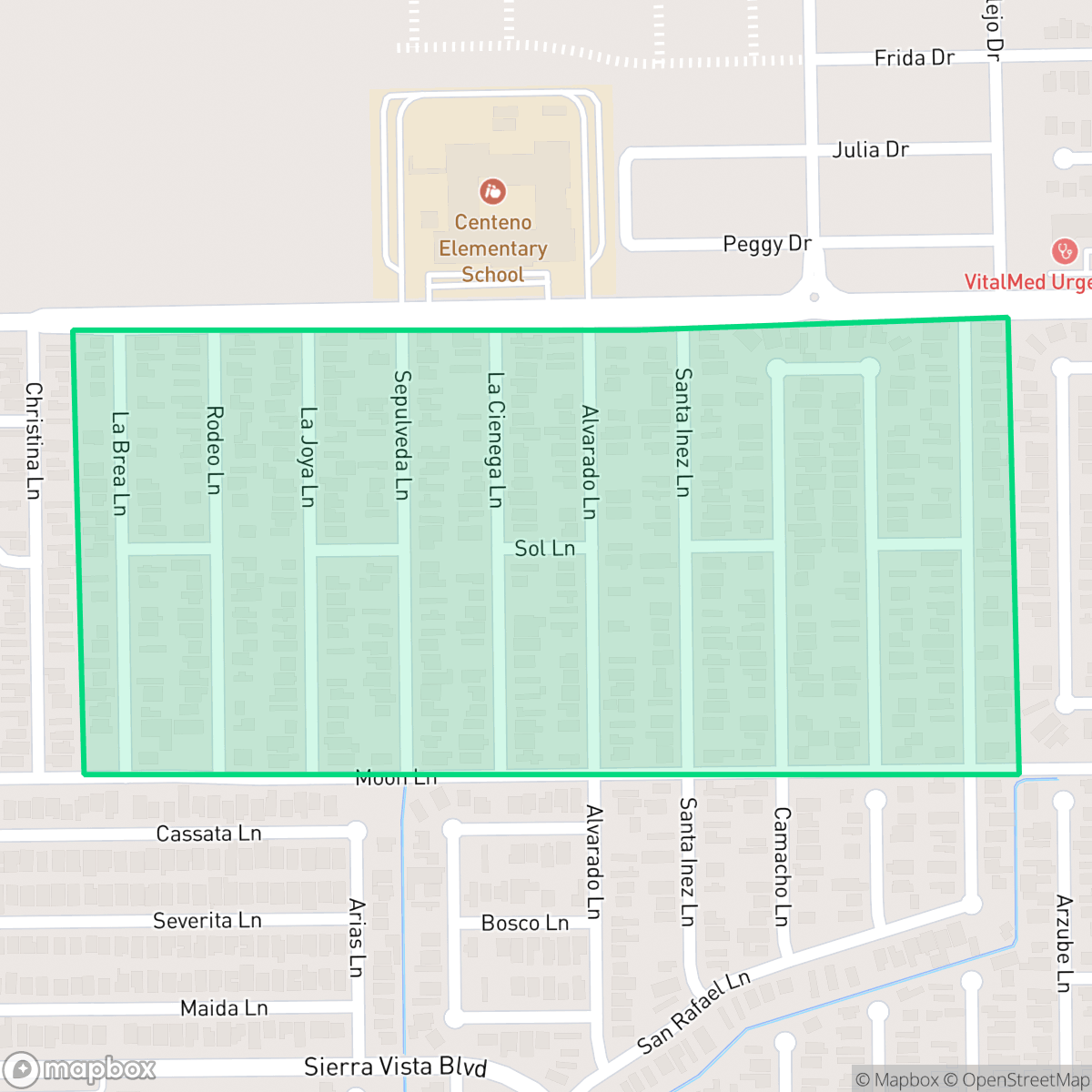 Map showing the location of Colonia Los Angeles, Laredo, TX