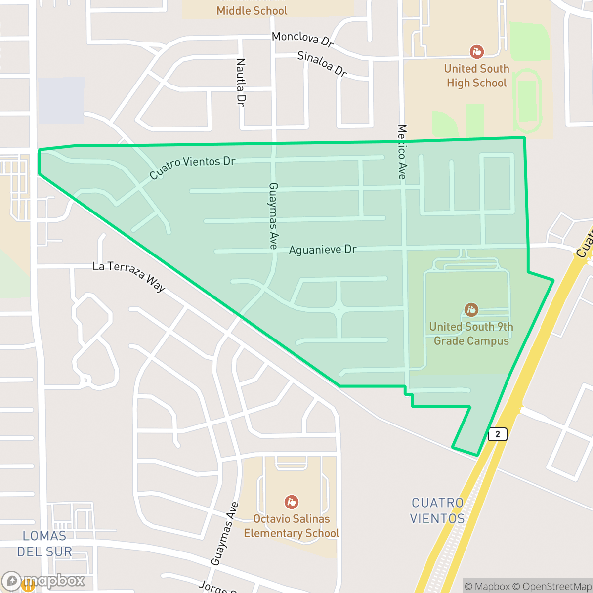 Map showing the location of Cuatro Vientos Norte, Laredo, TX