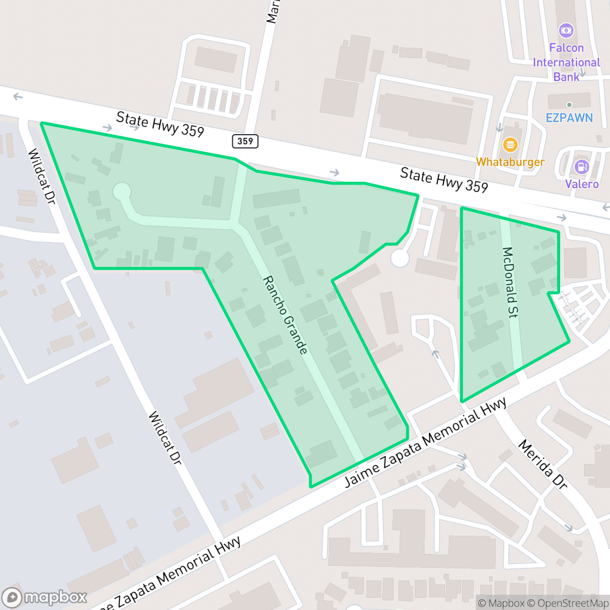 Map showing the location of El Rancho, Laredo, TX