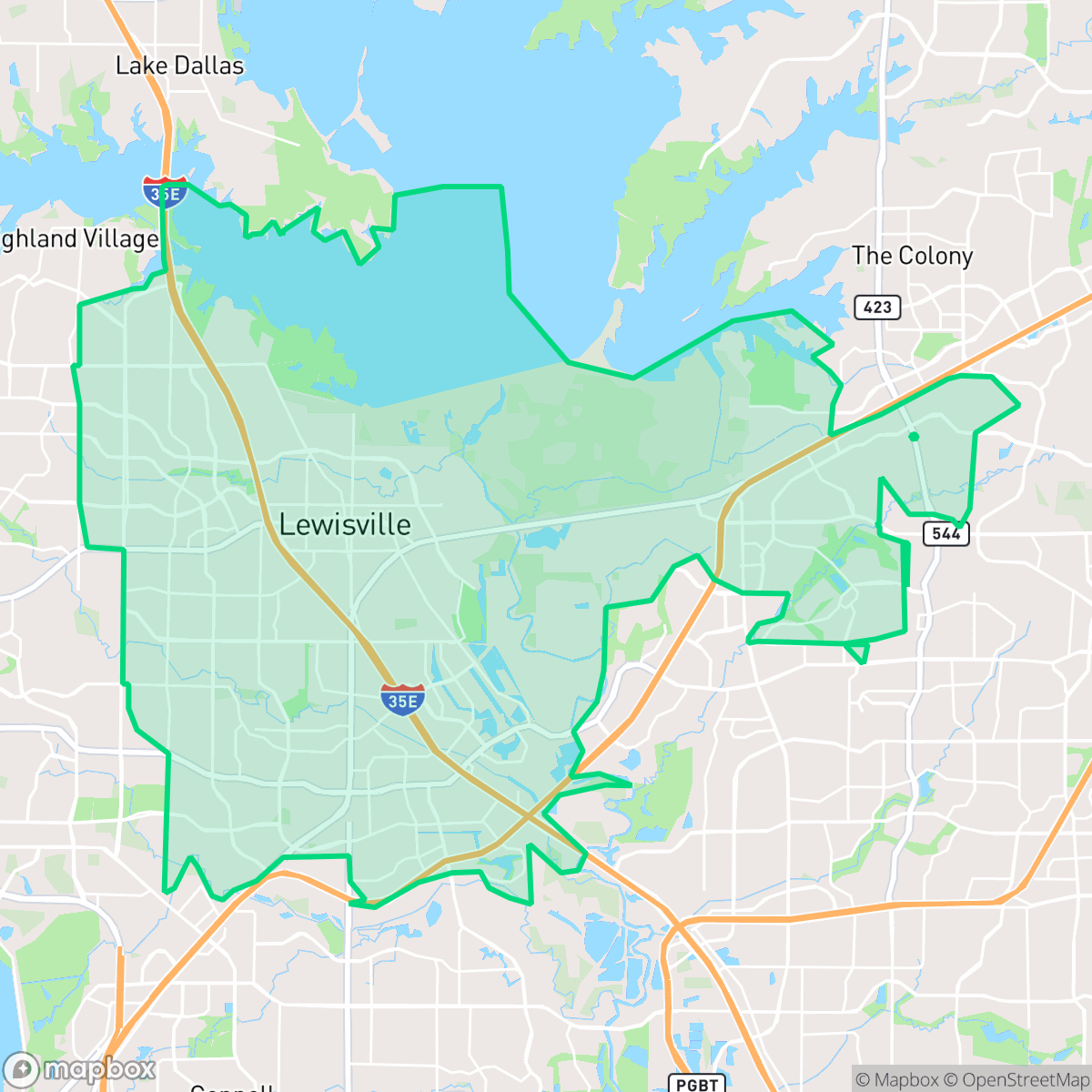 Map showing the location of Lewisville, TX — coverage area