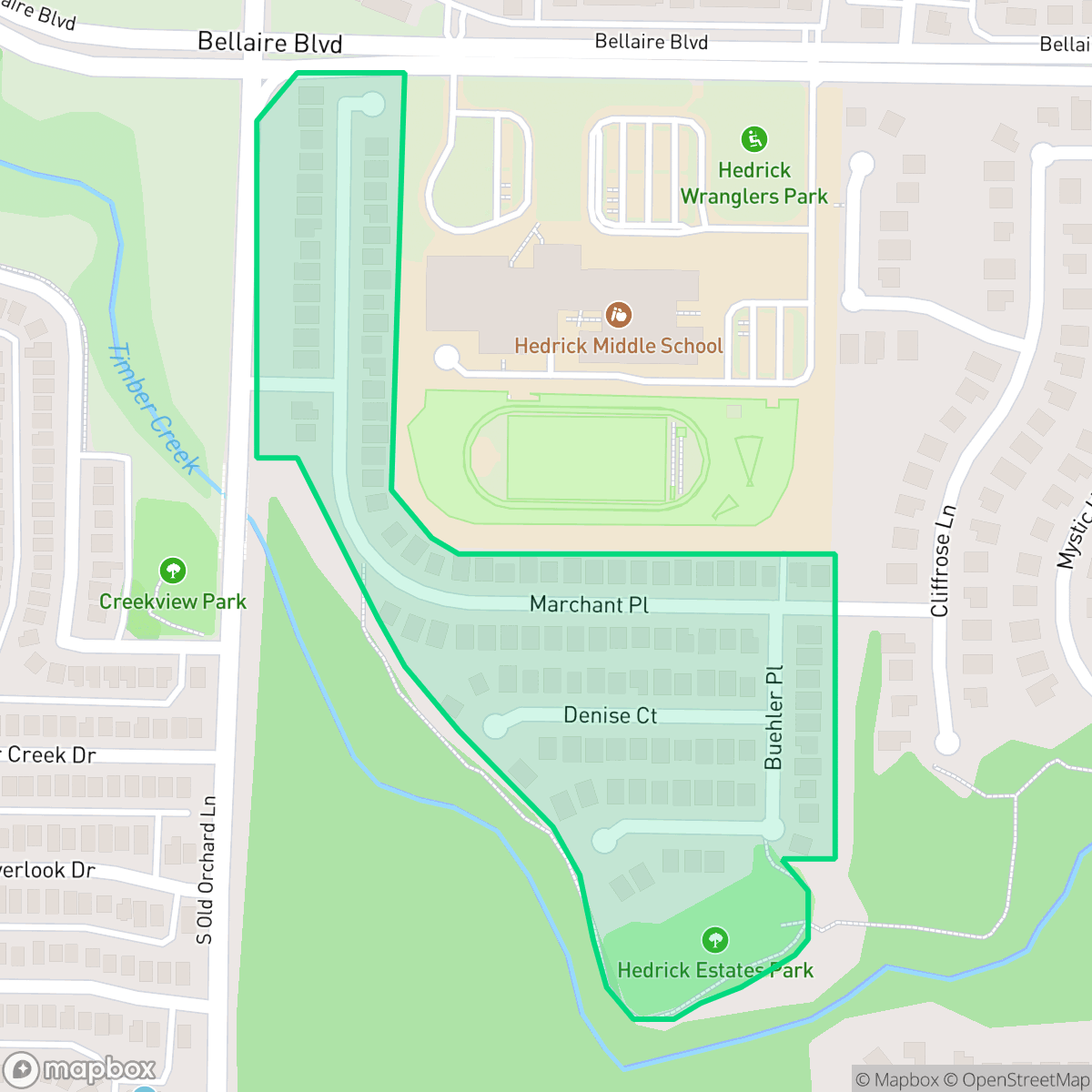 Map showing the location of Hedrick Estates, Lewisville, TX