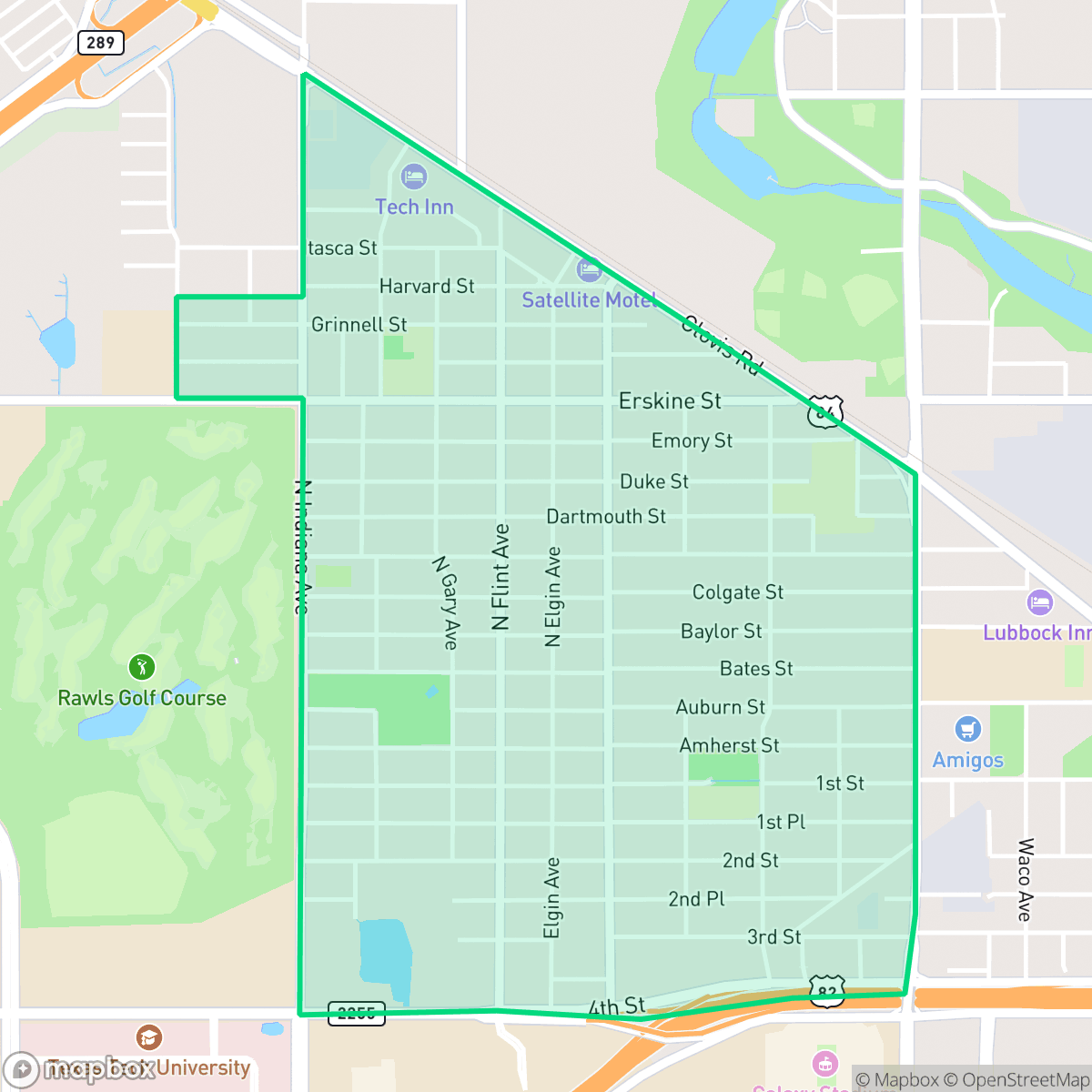 Map showing the location of Arnett Benson, Lubbock, TX
