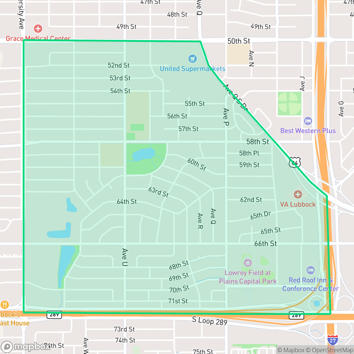 Map showing the location of Baylees-Atkins, Lubbock, TX