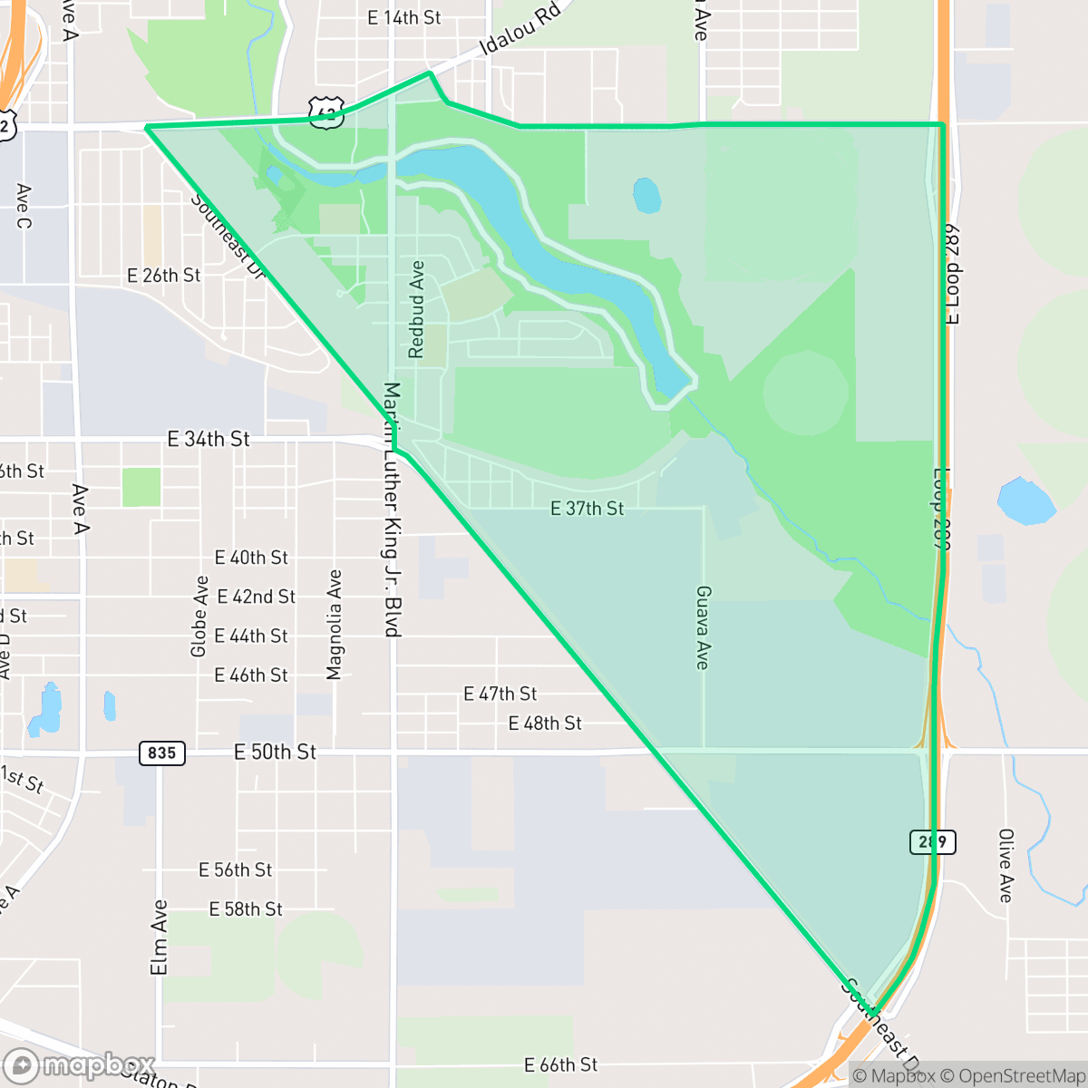 Map showing the location of Dunbar-Manhattan Heights, Lubbock, TX