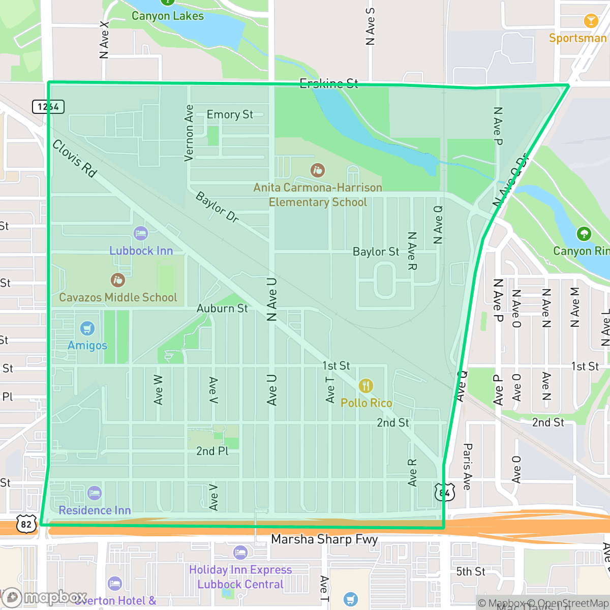Map showing the location of Jackson-Mahon, Lubbock, TX