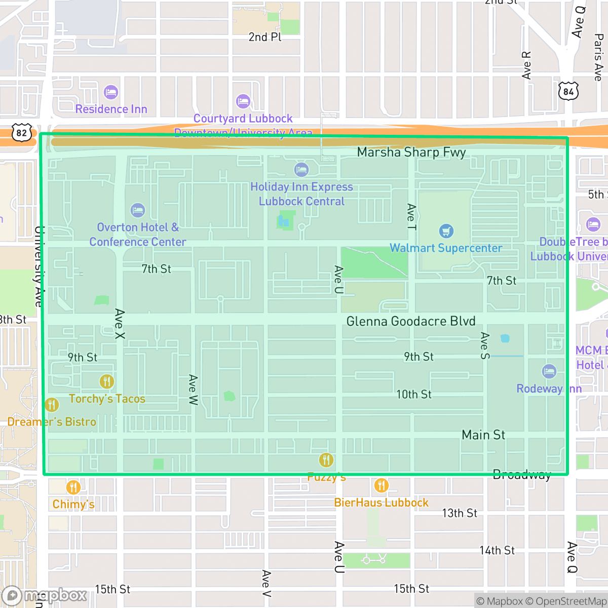 Map showing the location of North Overton, Lubbock, TX