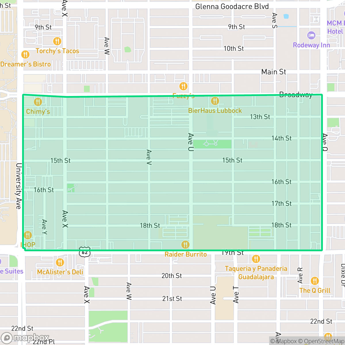 Map showing the location of South Overton, Lubbock, TX