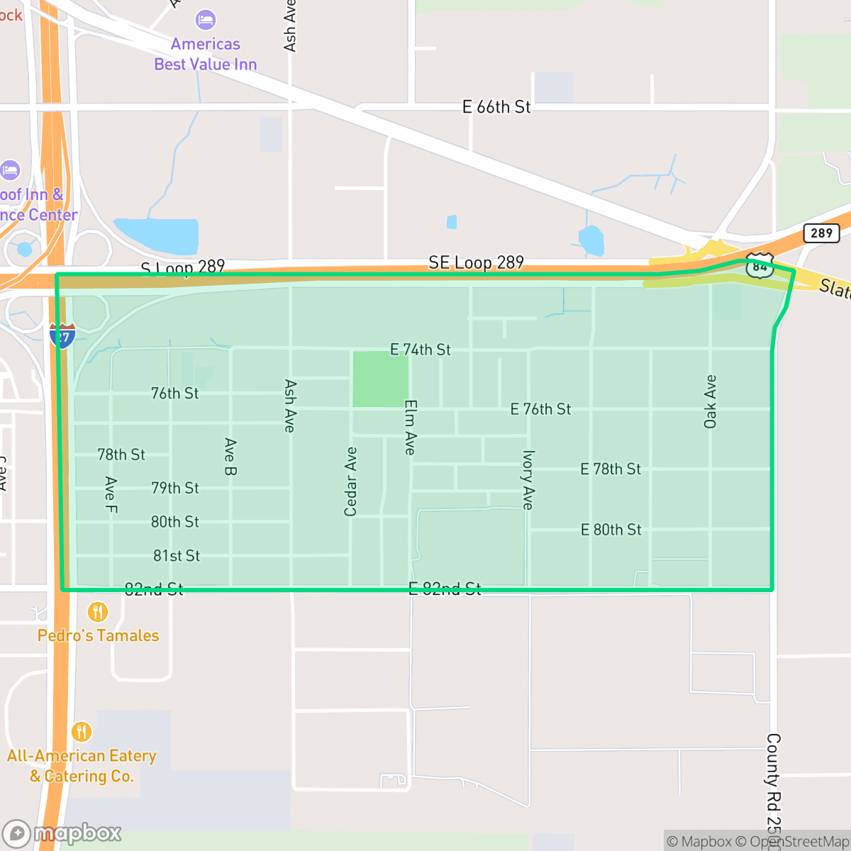 Map showing the location of Southgate, Lubbock, TX