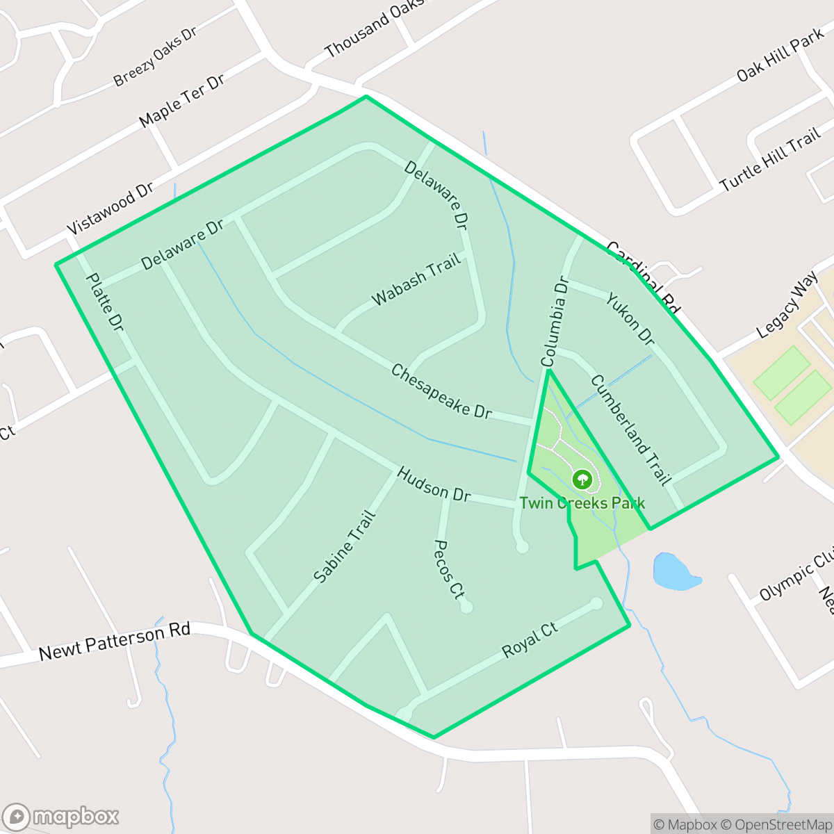 Map showing the location of Twin Creeks, Mansfield, TX