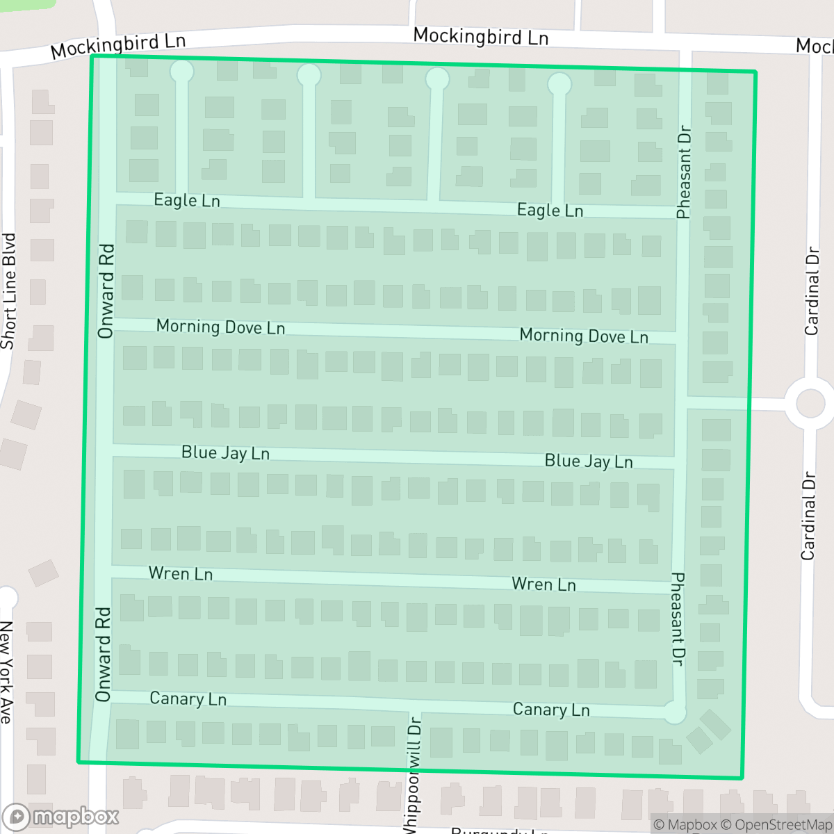 Map showing the location of Mockingbird Estates, Midlothian, TX