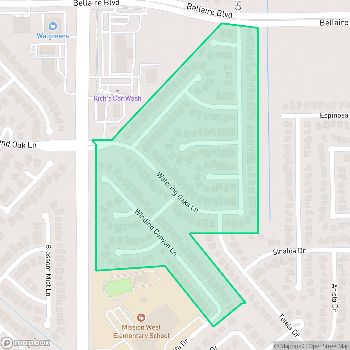 Map showing the location of Great Oaks South, Mission Bend, TX