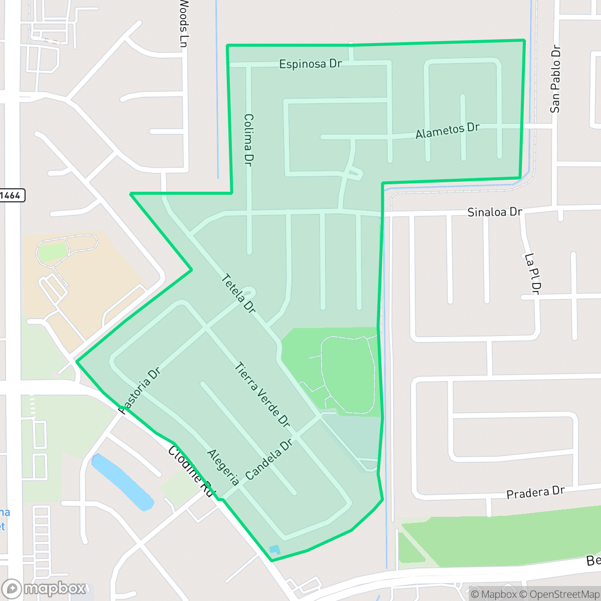 Map showing the location of Mission West, Mission Bend, TX