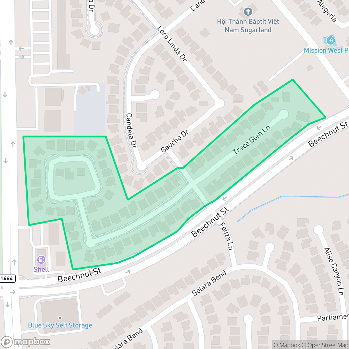 Map showing the location of The Park at Mission Glen, Mission Bend, TX