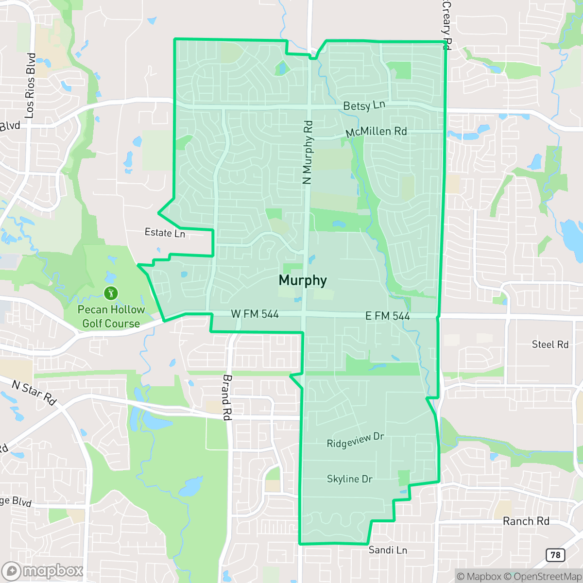 Map showing the location of Murphy, TX — coverage area