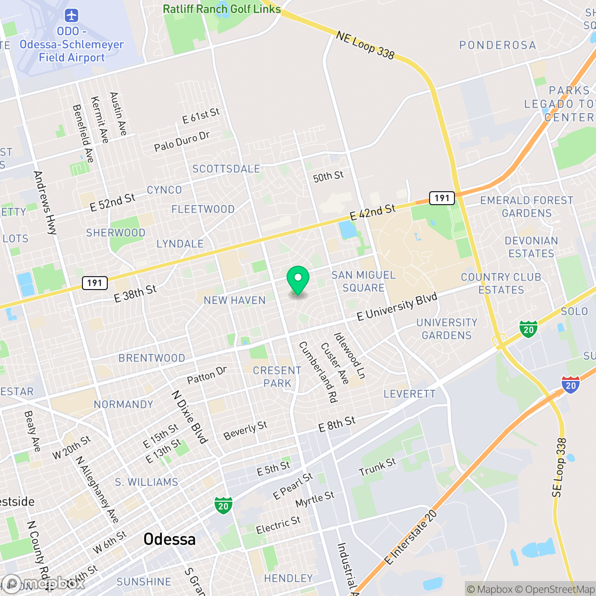 Map showing the location of Odessa, TX — coverage area
