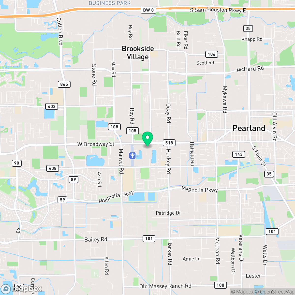 Map showing the location of Pearland, TX — coverage area