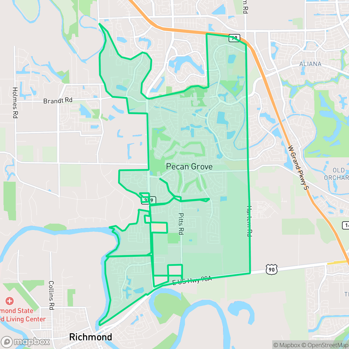 Map showing the location of Pecan Grove, TX — coverage area