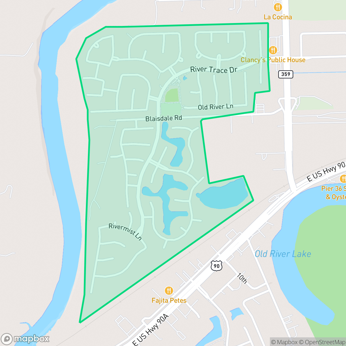 Map showing the location of Riverside, Pecan Grove, TX
