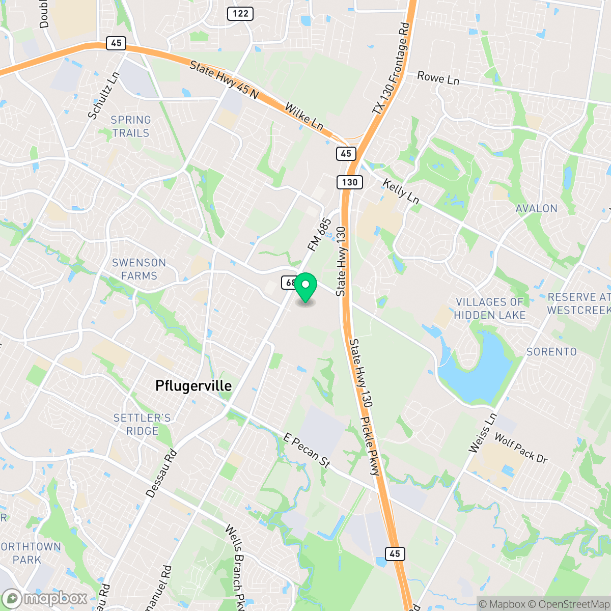 Map showing the location of Pflugerville, TX — coverage area