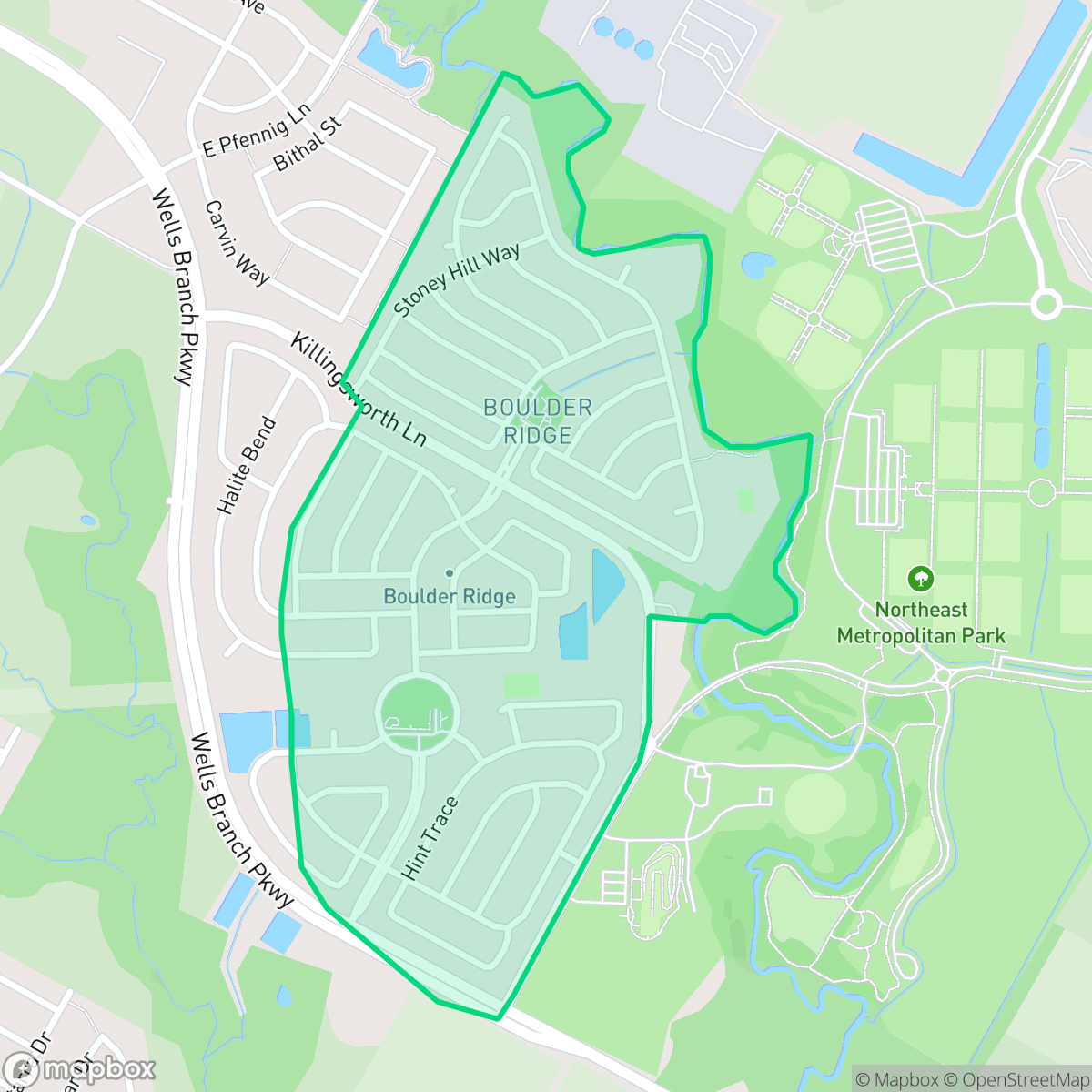 Map showing the location of Boulder Ridge, Pflugerville, TX