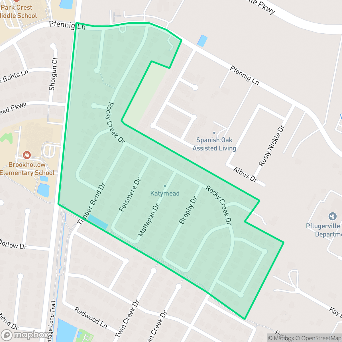Map showing the location of Katymead, Pflugerville, TX
