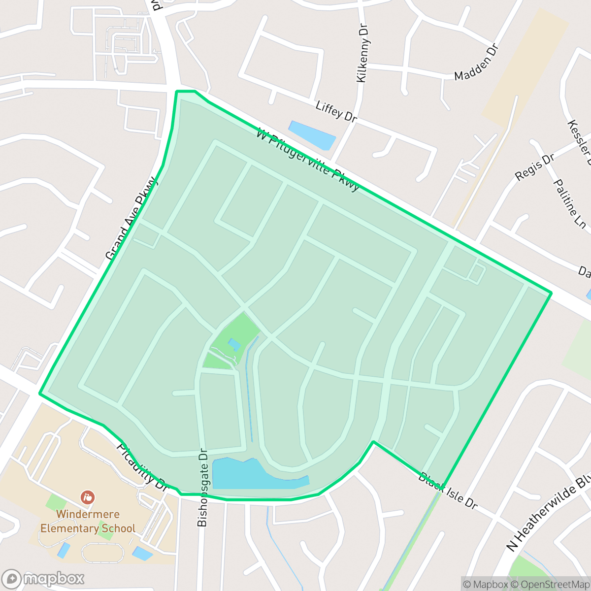 Map showing the location of Picadilly Ridge, Pflugerville, TX