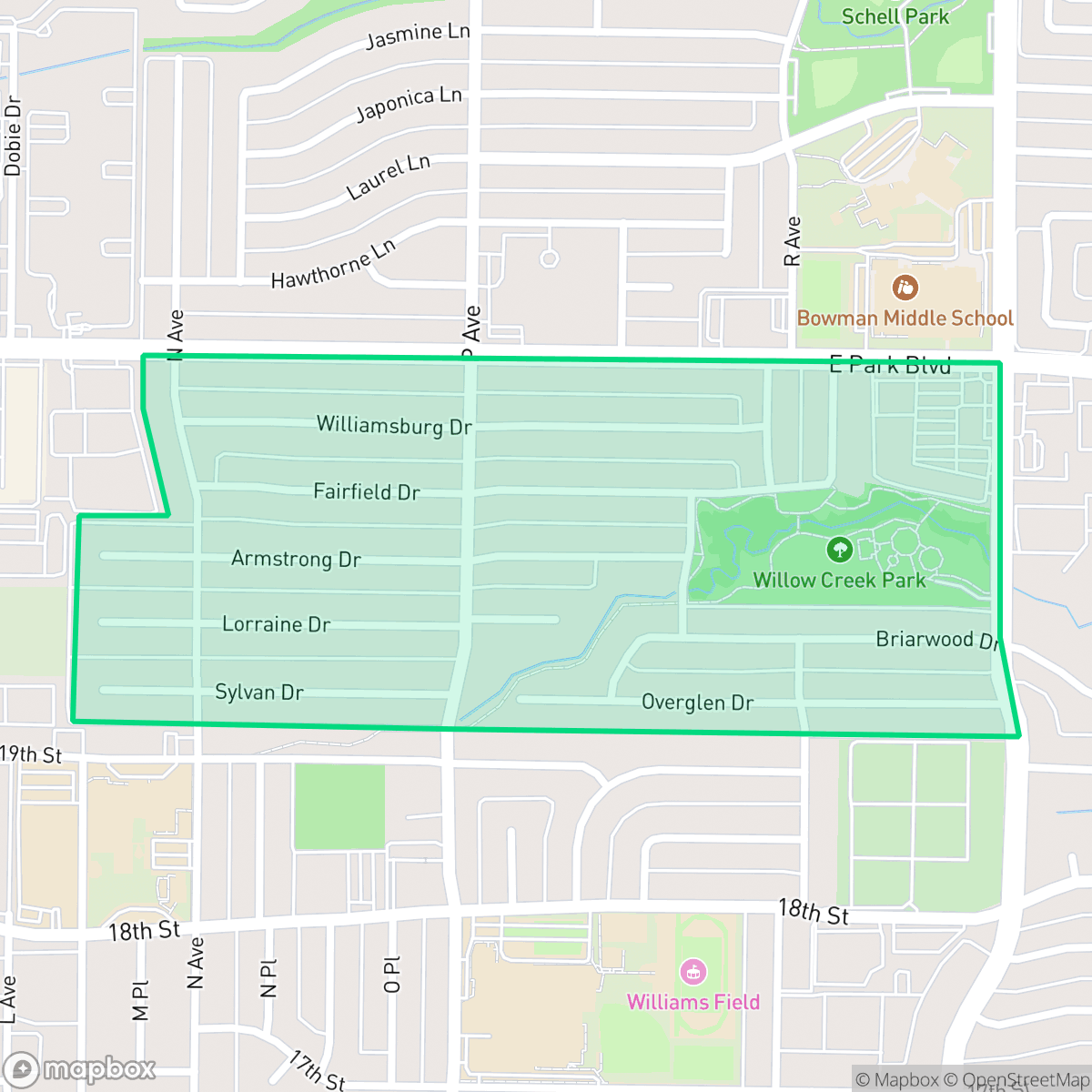 Map showing the location of Armstrong Park, Plano, TX