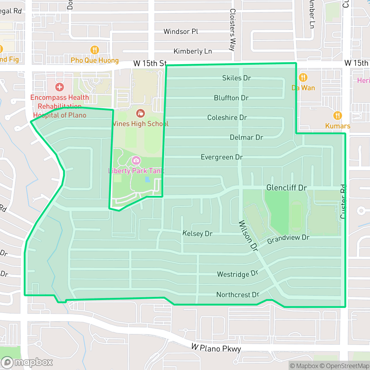 Map showing the location of Liberty Park, Plano, TX