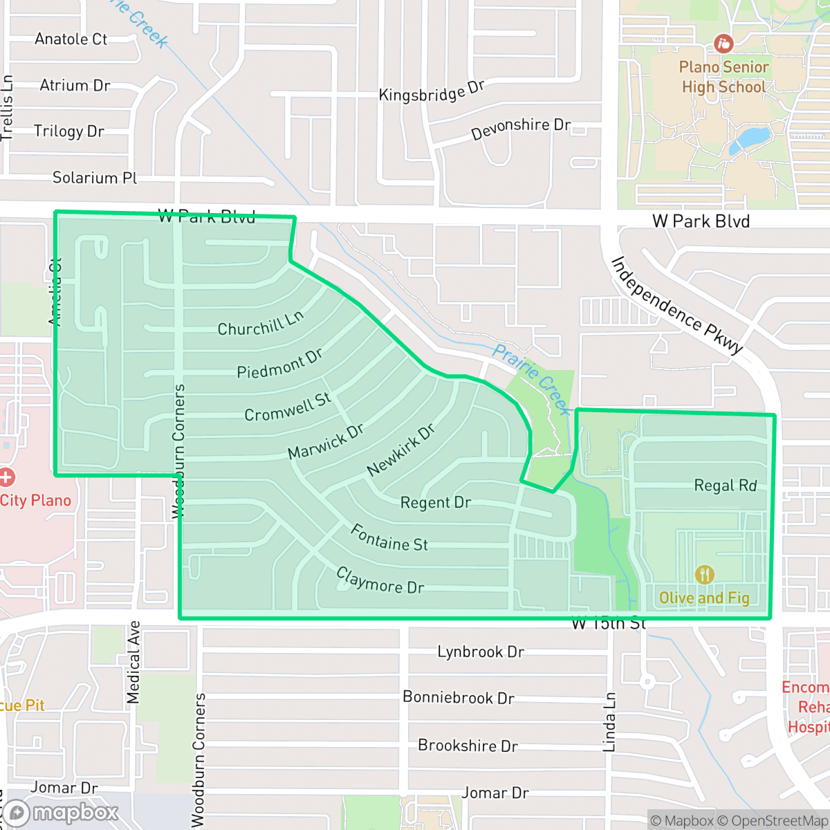 Map showing the location of Silverwood, Plano, TX
