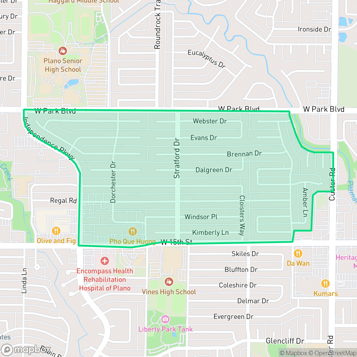 Map showing the location of Stratford Estates, Plano, TX