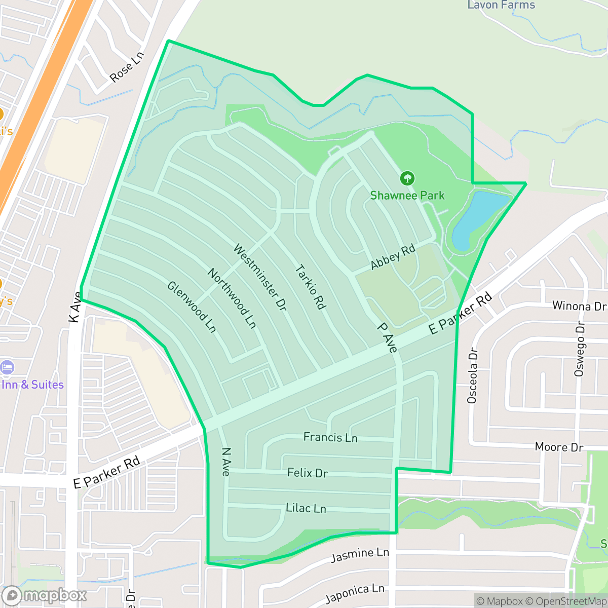Map showing the location of Village Creek, Plano, TX