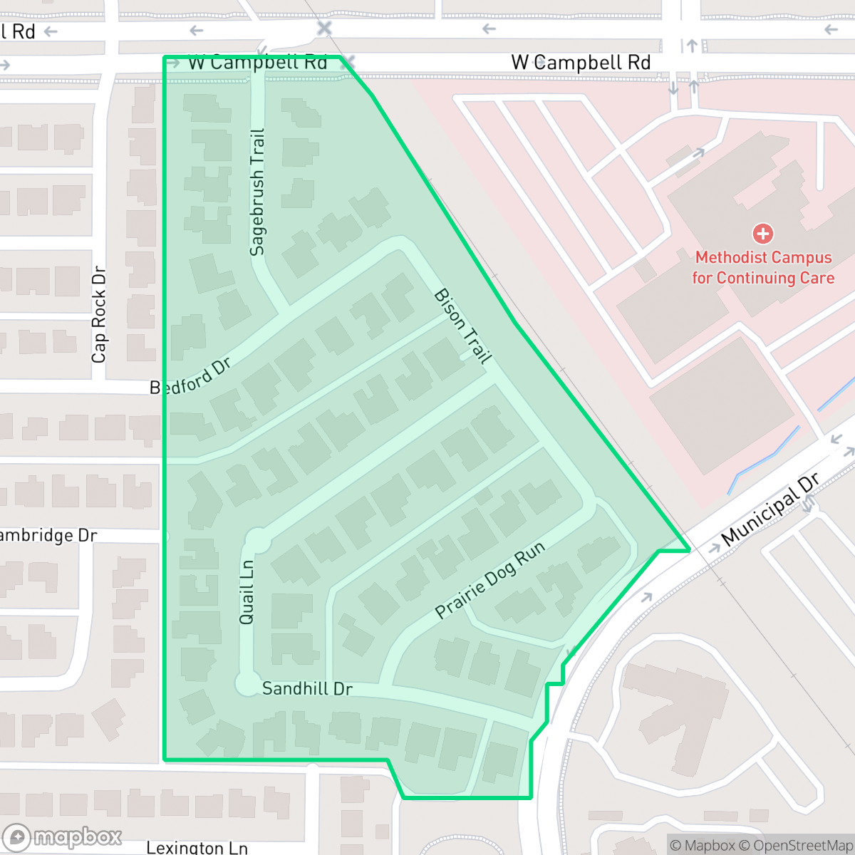 Map showing the location of Estates of Prairie Creek, Richardson, TX