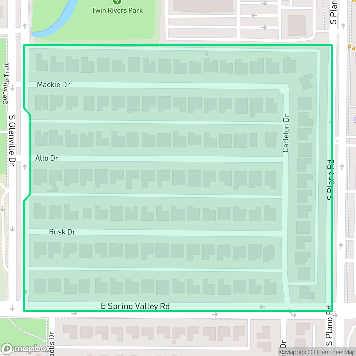 Map showing the location of Glenville Park, Richardson, TX