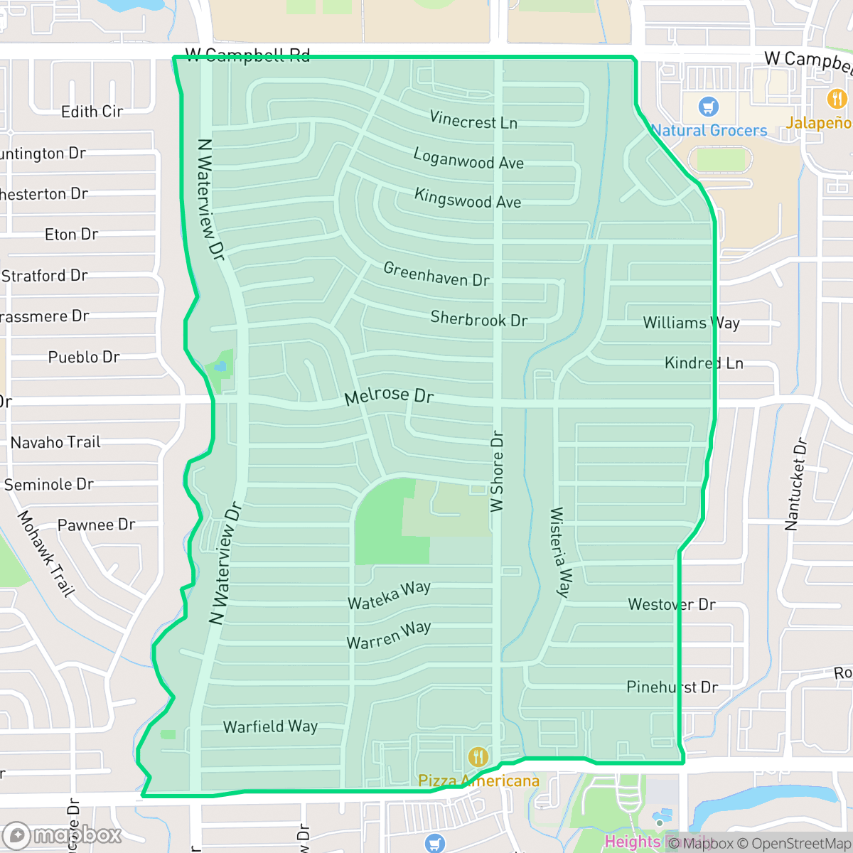 Map showing the location of Greenwood Hills, Richardson, TX