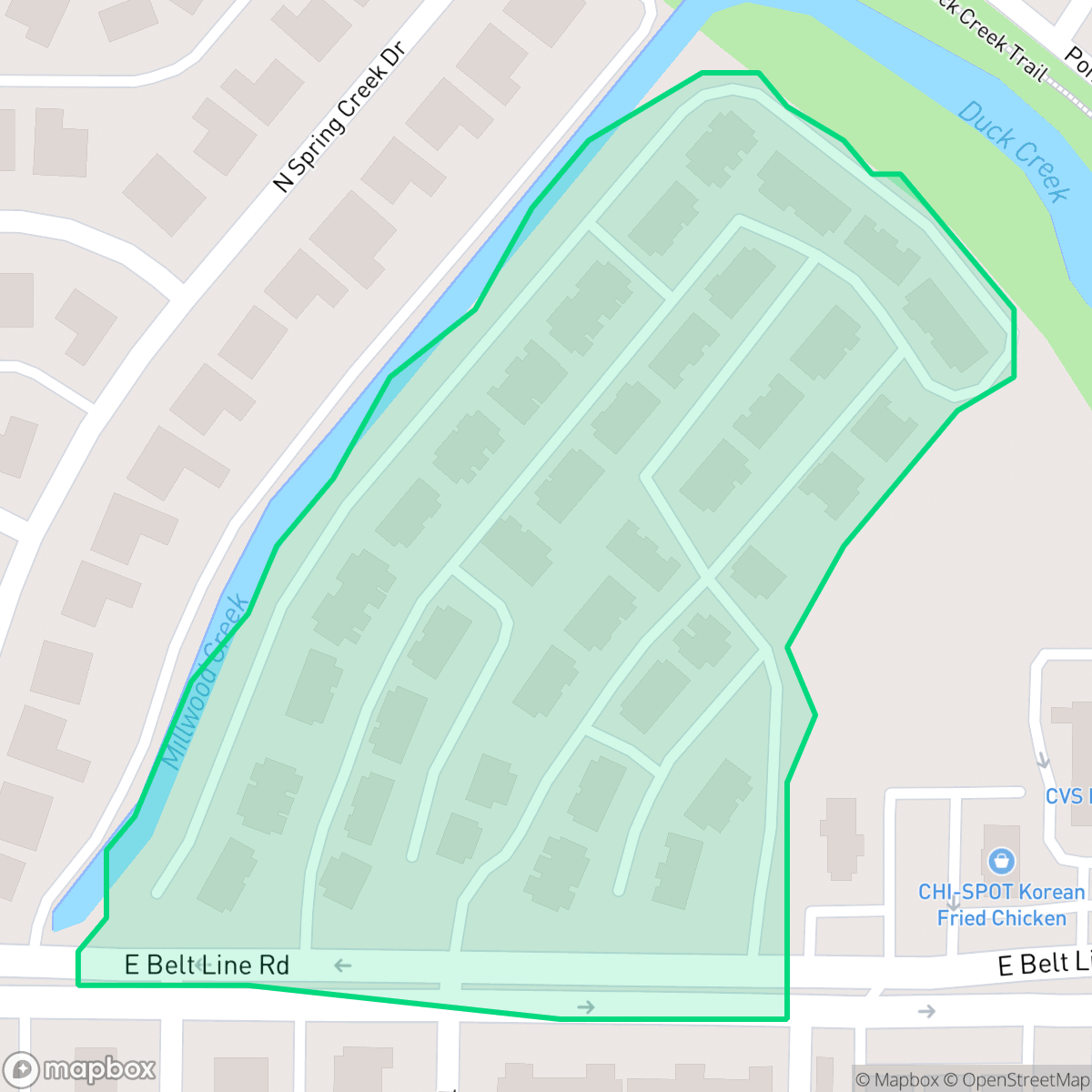 Map showing the location of Millwood Creek, Richardson, TX