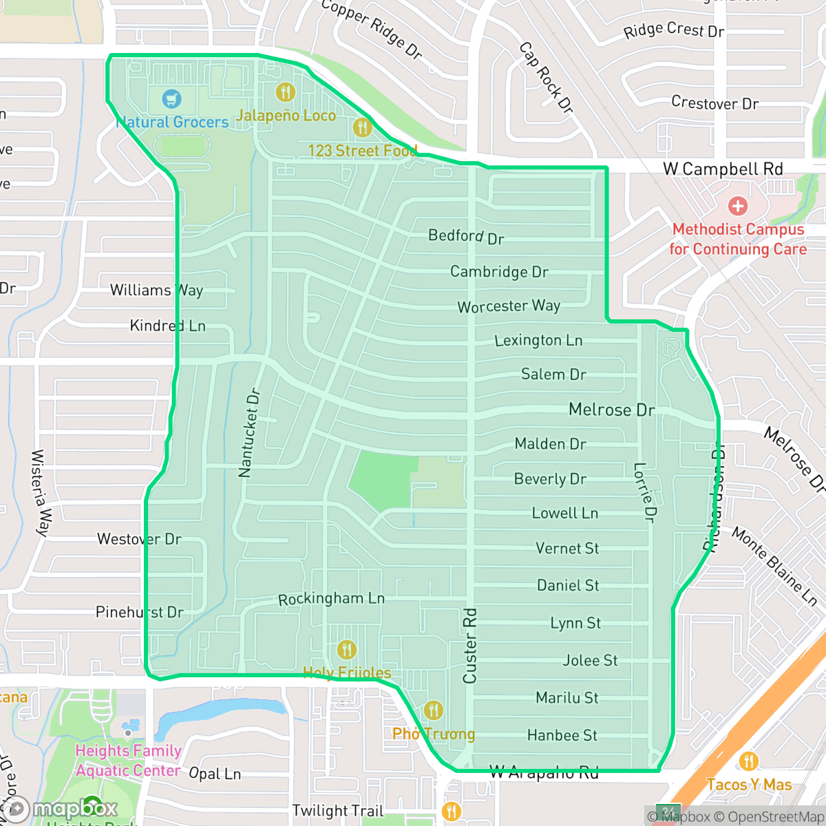 Map showing the location of Northrich, Richardson, TX