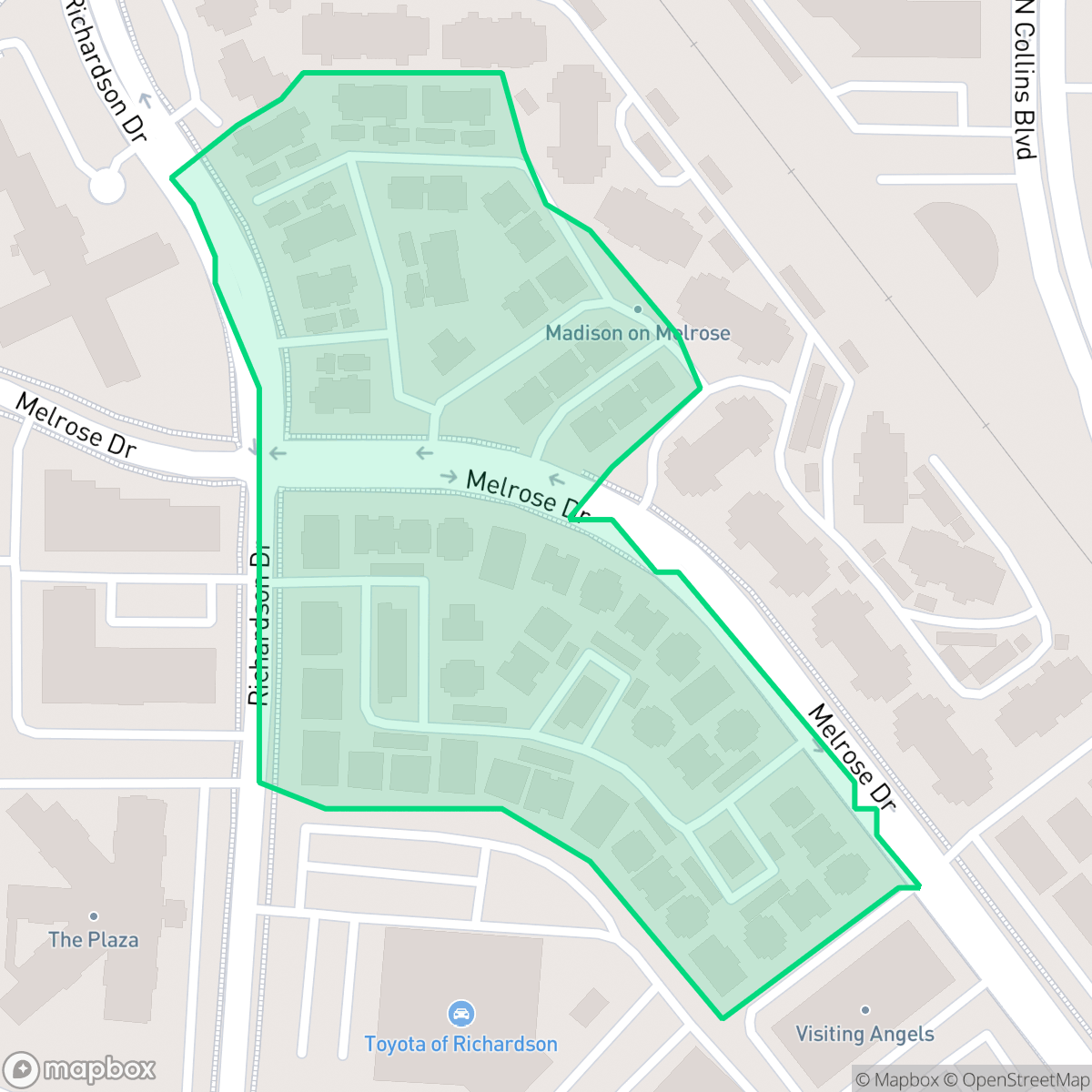 Map showing the location of Richardson Crossing, Richardson, TX