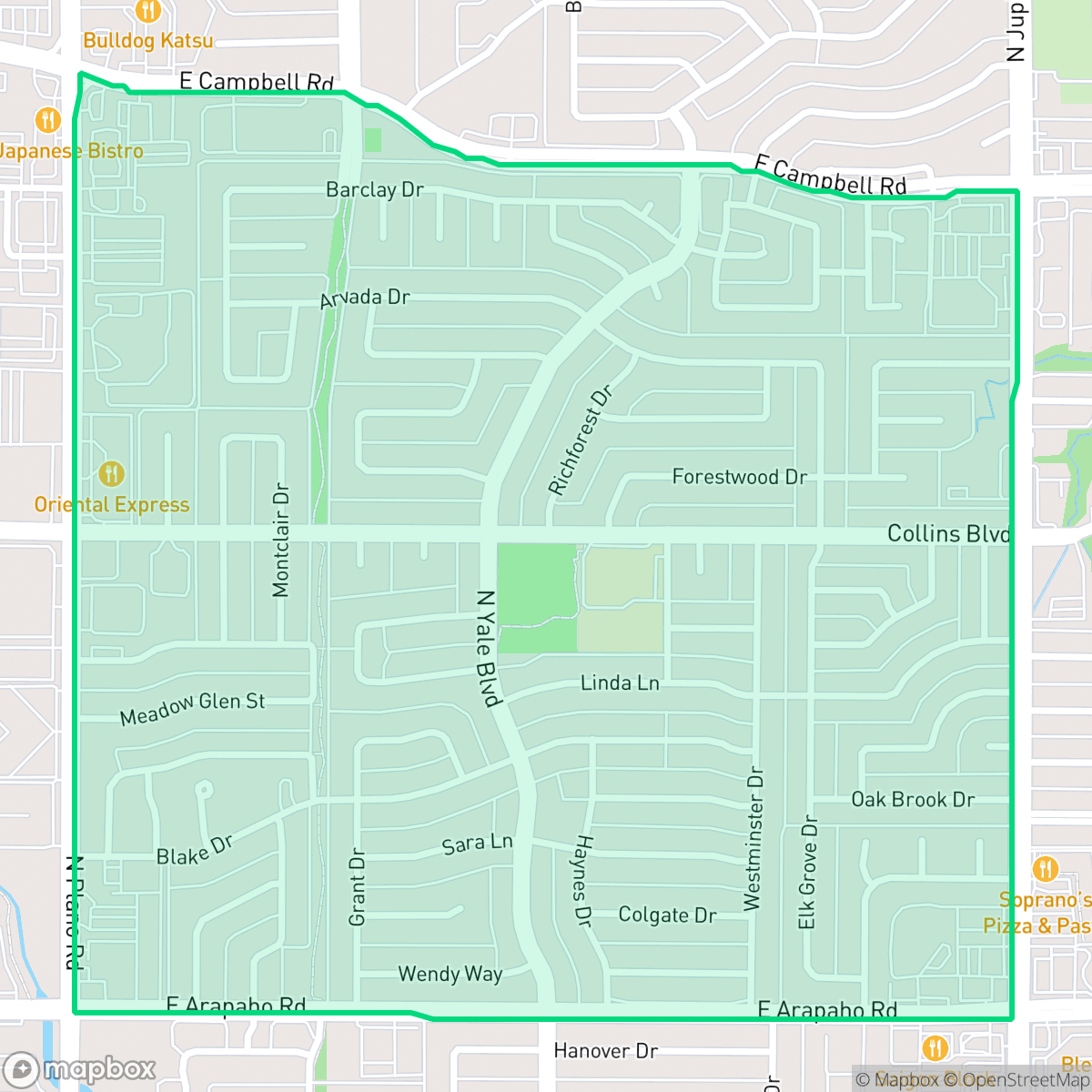 Map showing the location of Yale Park, Richardson, TX