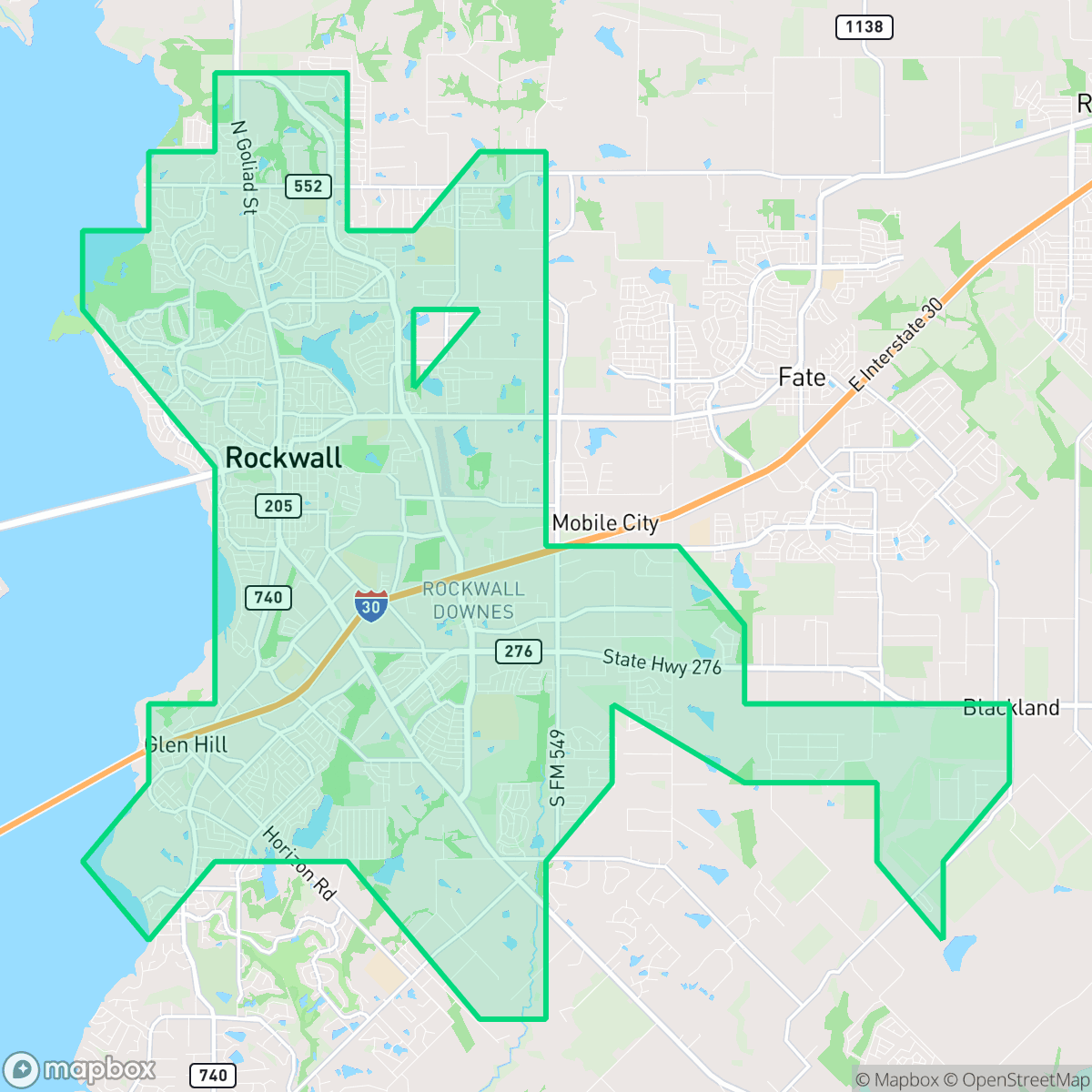 Map showing the location of Rockwall, TX — coverage area