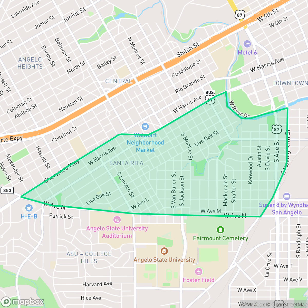 Map showing the location of Santa Rita, San Angelo, TX