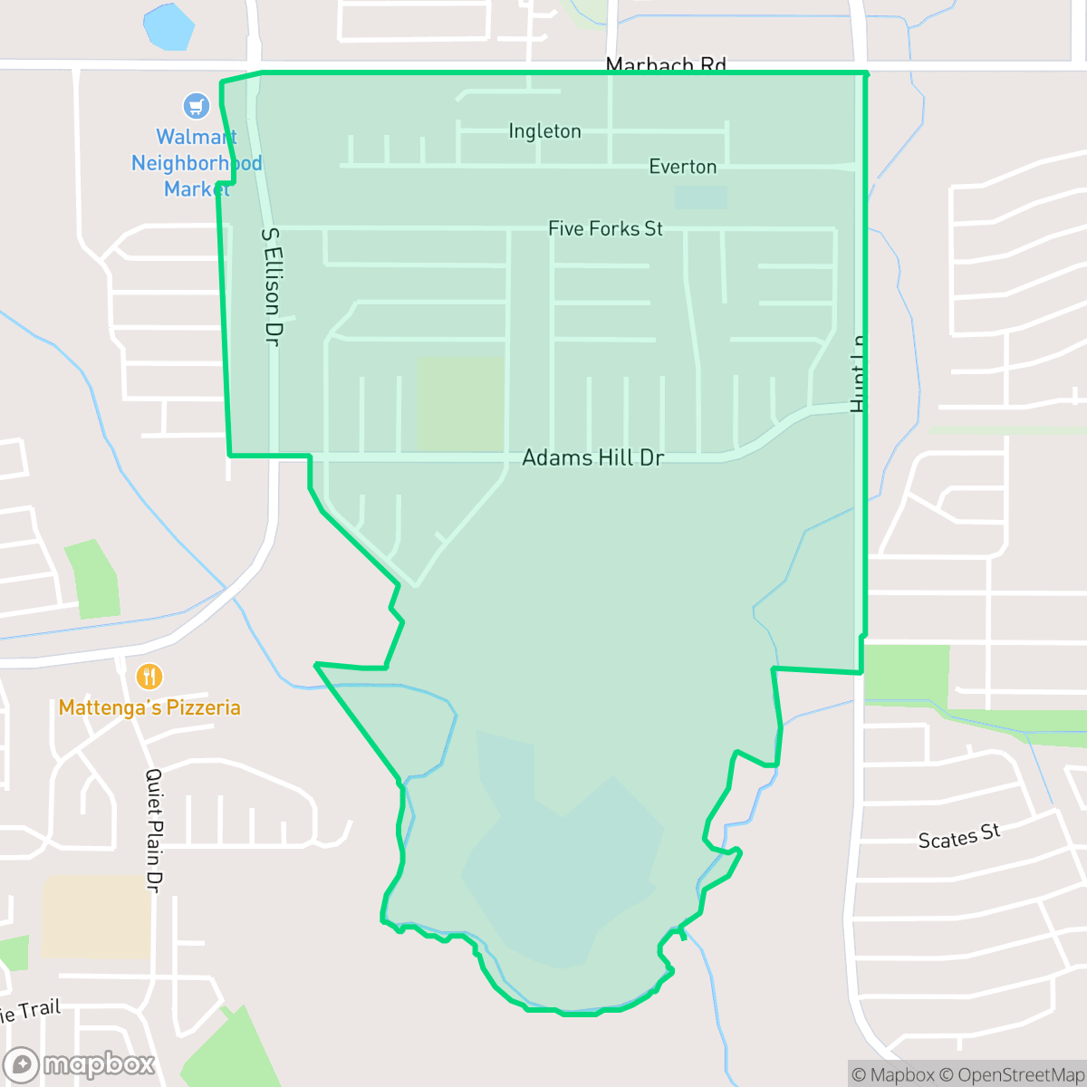 Map showing the location of Adams Hill, San Antonio, TX