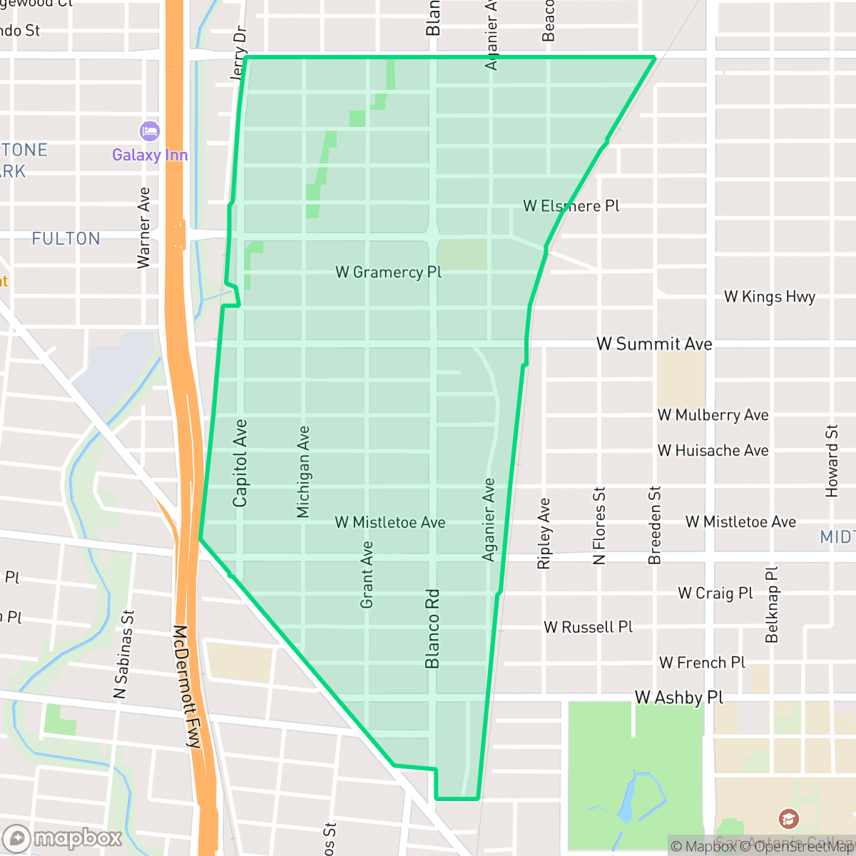 Map showing the location of Beacon Hill, San Antonio, TX