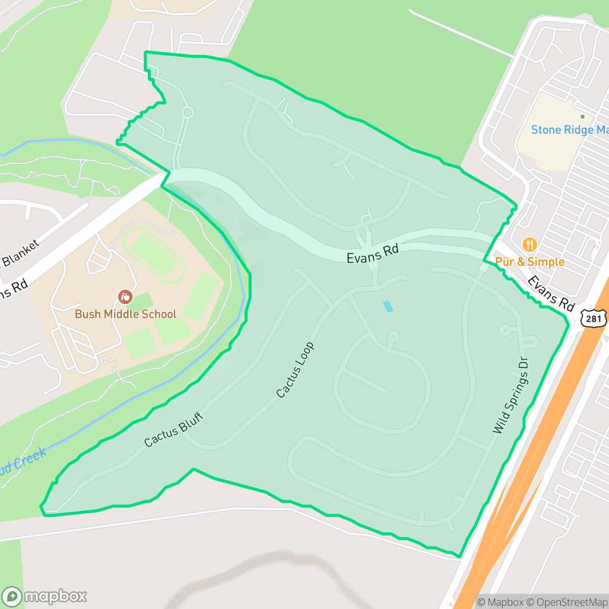 Map showing the location of Big Springs, San Antonio, TX