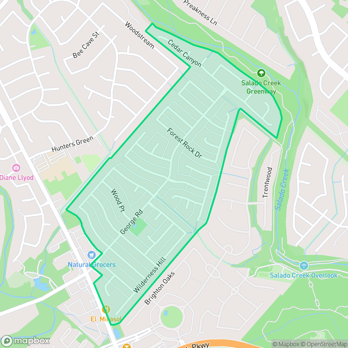 Map showing the location of Castle Hills Forest, San Antonio, TX