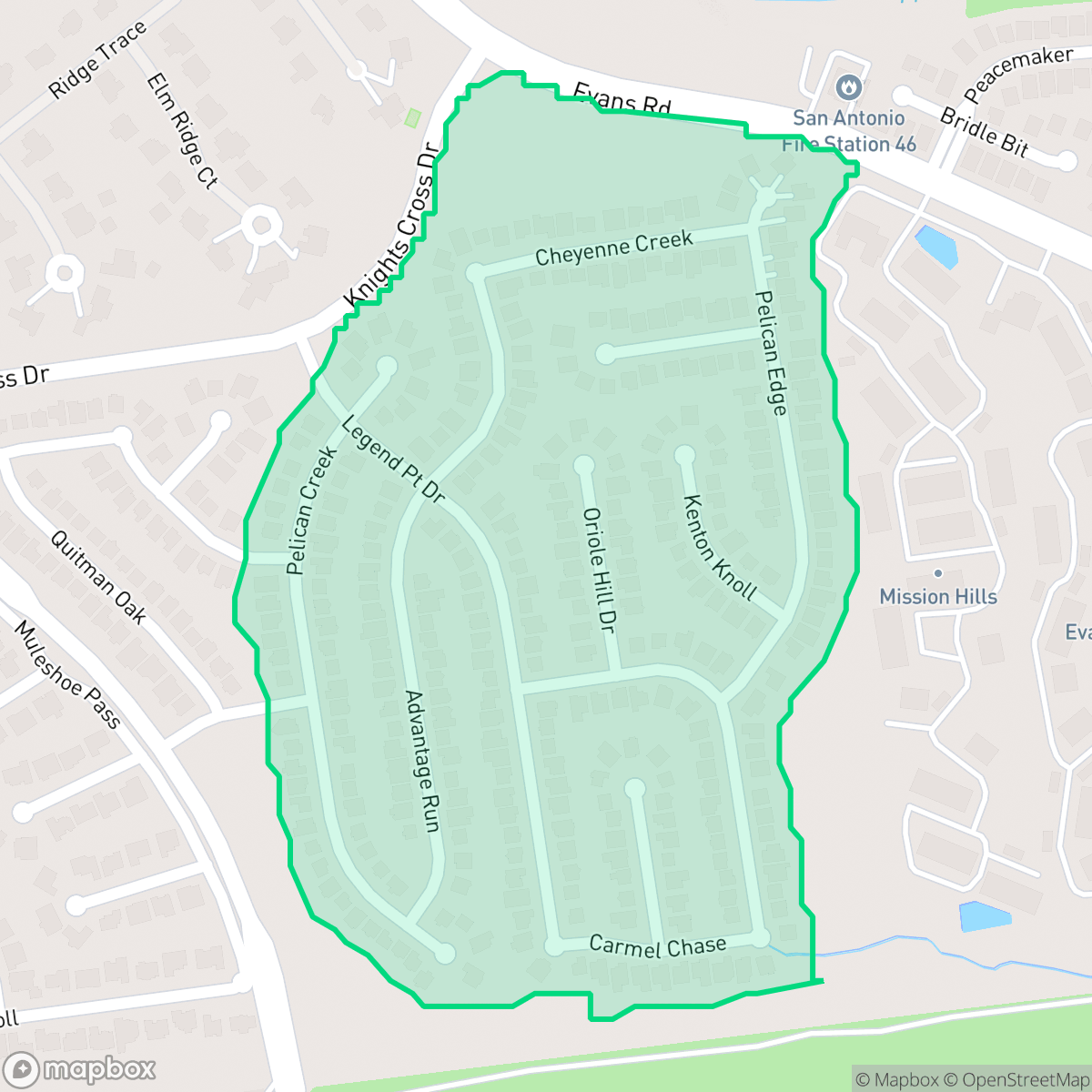 Map showing the location of Champions Springs-Sundance at Stone Oak-Stone Oak, San Antonio, TX