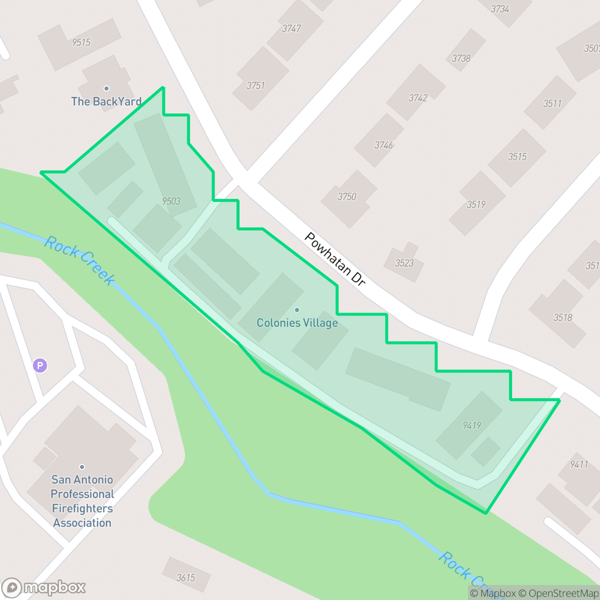 Map showing the location of Colonies Village-Vance Jackson, San Antonio, TX