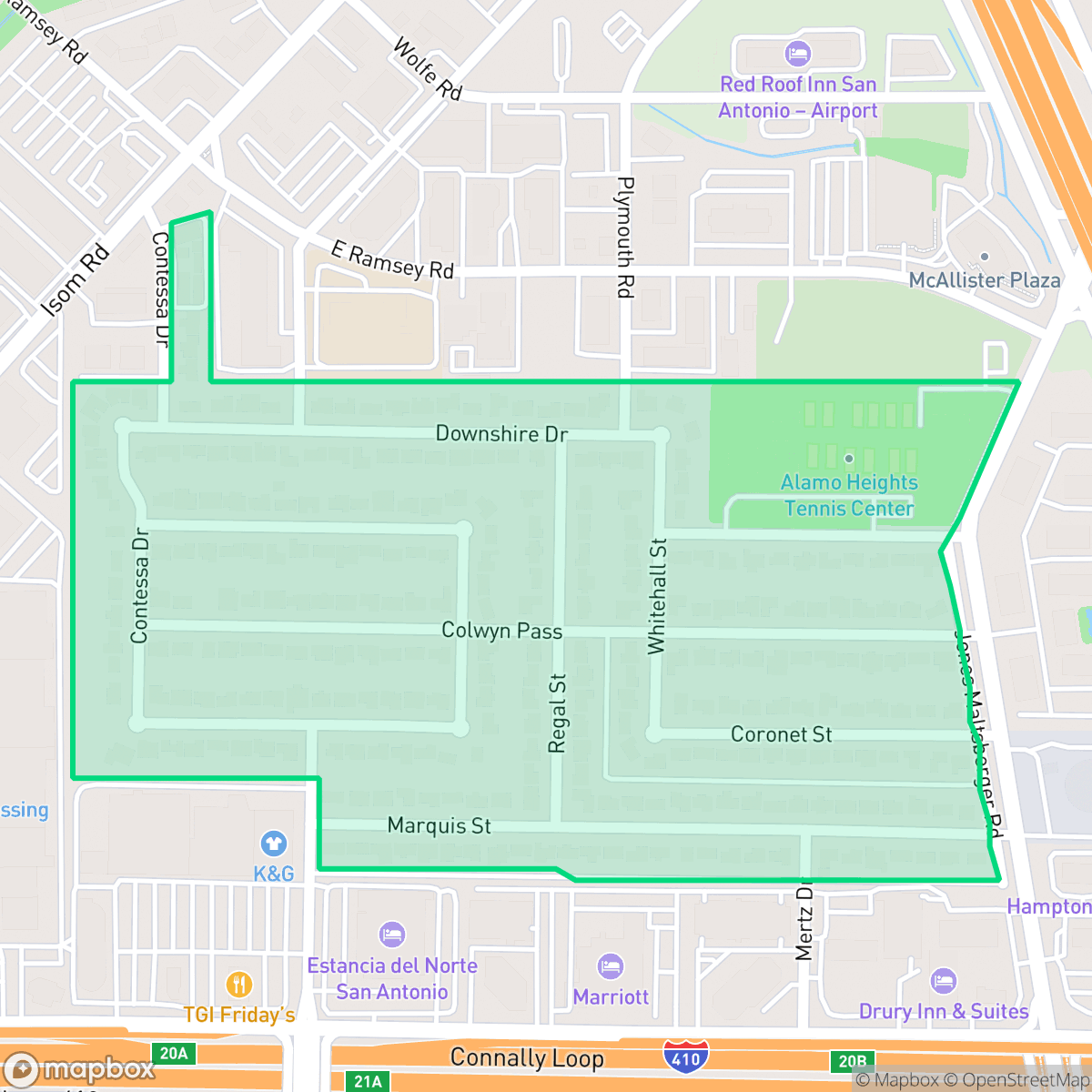 Map showing the location of Crownhill Park, San Antonio, TX