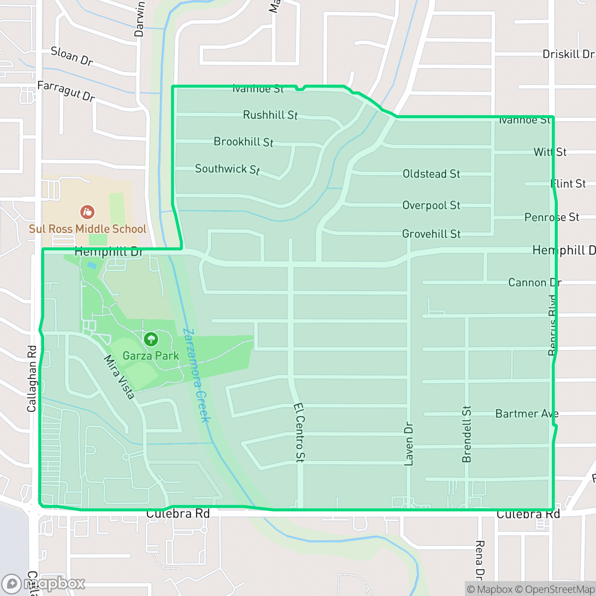 Map showing the location of Culebra Park, San Antonio, TX