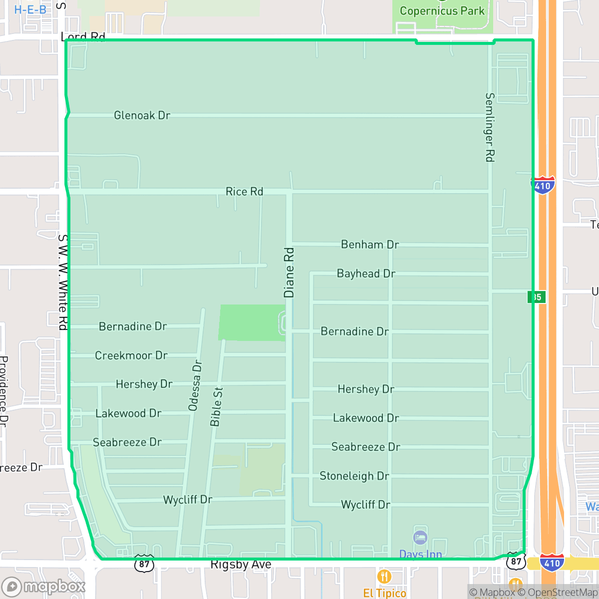 Map showing the location of Dellcrest Area, San Antonio, TX