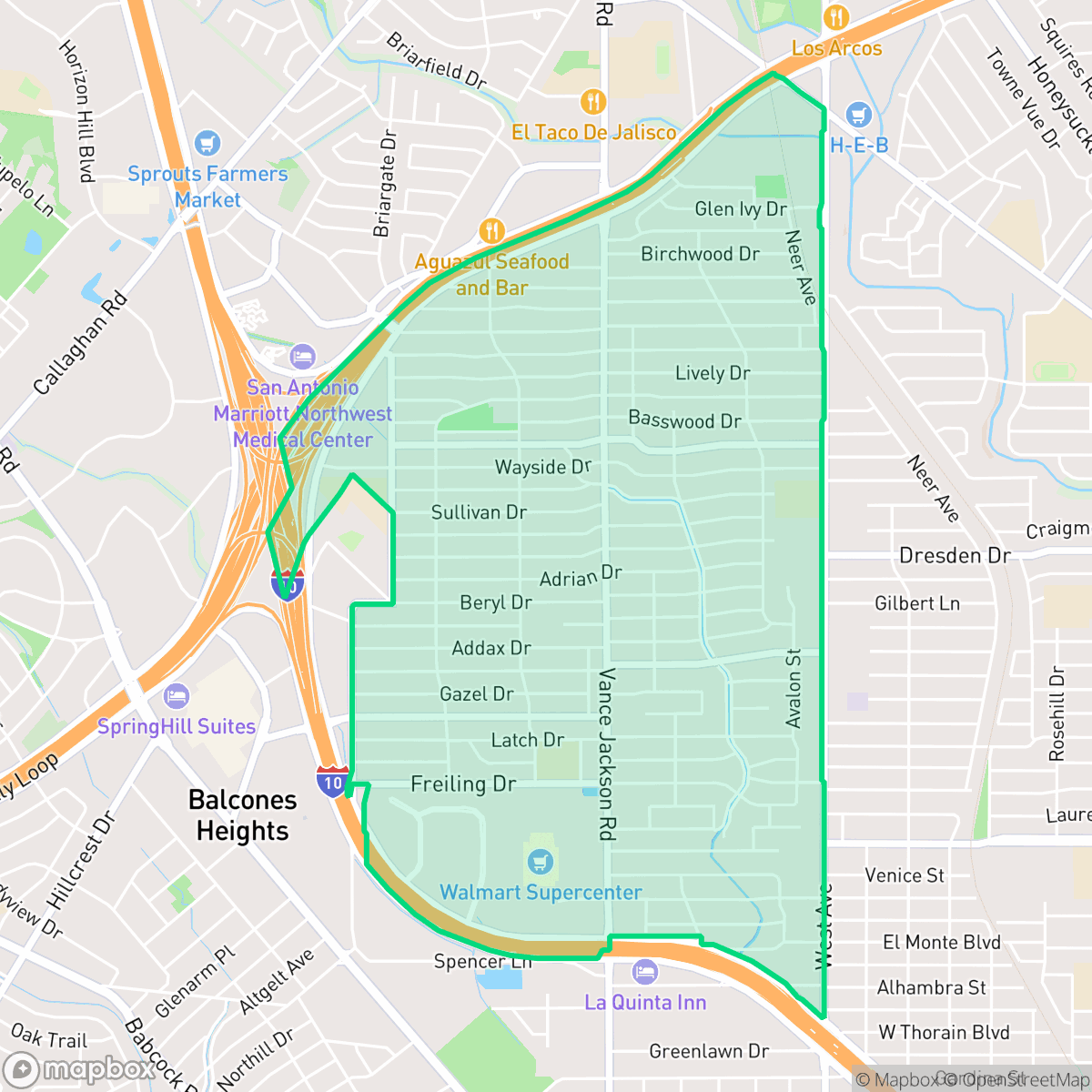 Map showing the location of Dellview Area, San Antonio, TX